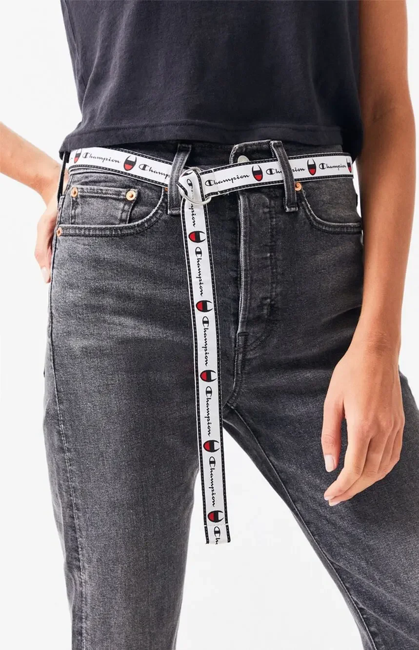 Champion White Cadet Repeating Logo D-Ring Skinny Belt - One Size - Extra Long